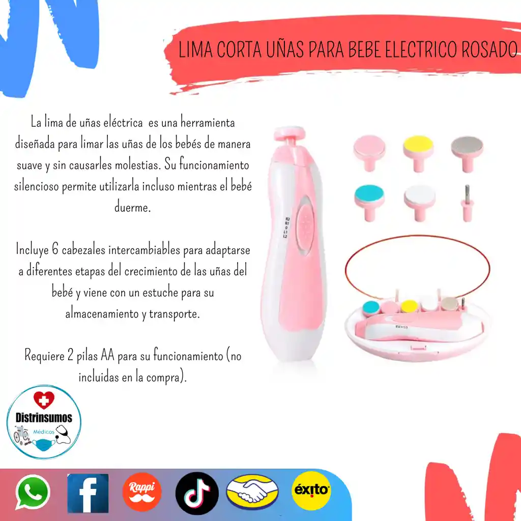 Lima Corta Uñas Para Bebes Electrico Rosado