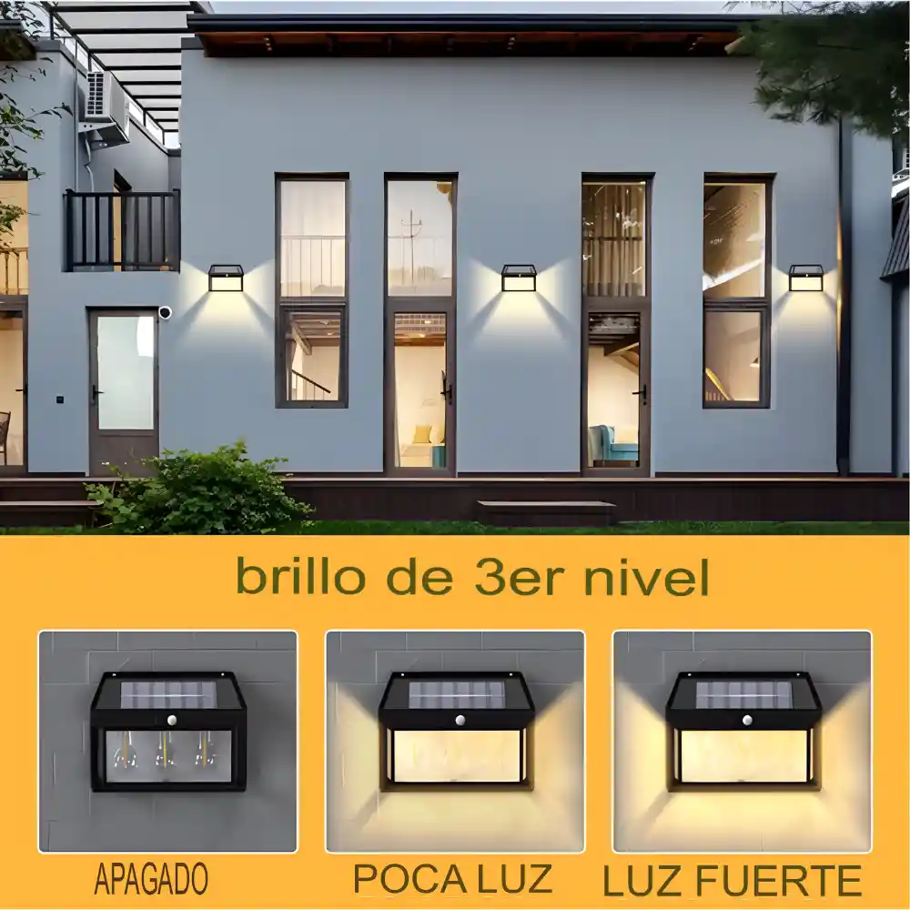 Lampara Solar De Pared Exteriores 3 Bombillos Led 5w Bk-888