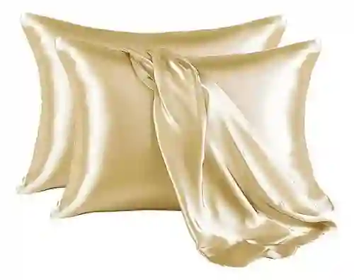 2 Almohadas Blancas Con Fundas Satín Seda Dorada Anti Friz Acolchada Innovo