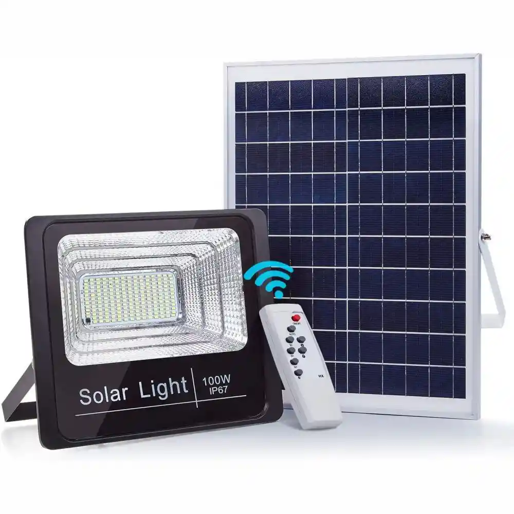 Reflector Solar 100w Lampara Led Panel Solar Control Remoto Cl-750