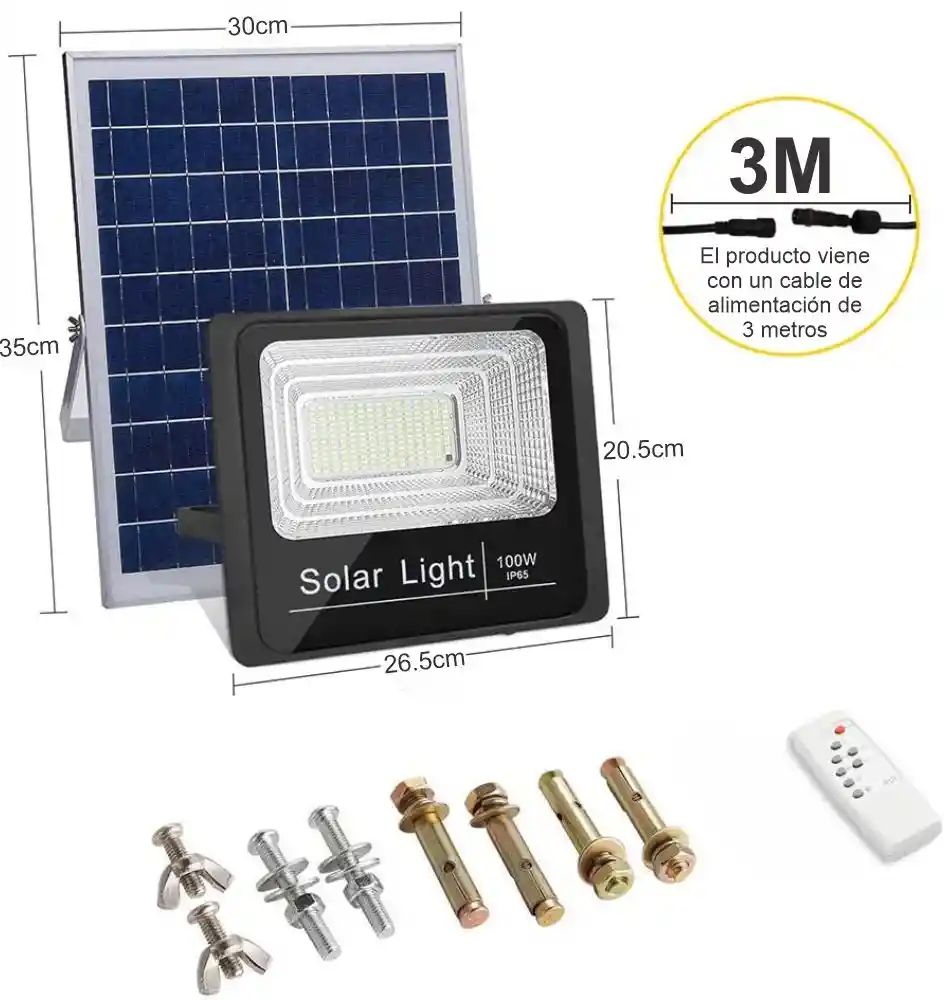 Reflector Solar 100w Lampara Led Panel Solar Control Remoto Cl-750