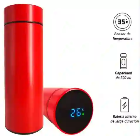 Termo Digital Color Rojo De Acero Inoxidable Capacidad 500ml