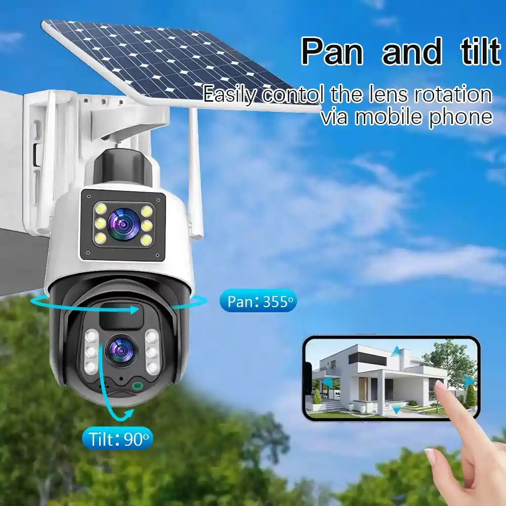 Cámara De Seguridad Ptz Solar Wifi 2.4g Doble Lente 6mpx