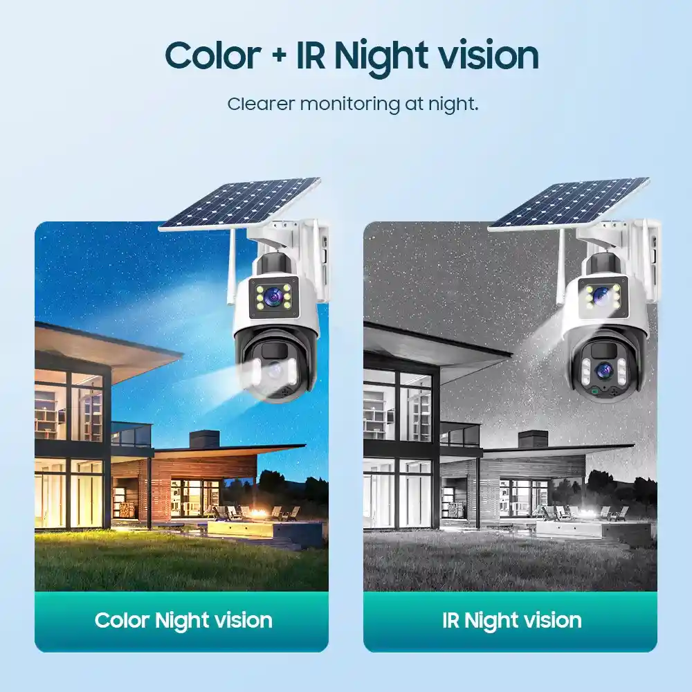 Cámara De Seguridad Ptz Solar Wifi 2.4g Doble Lente 6mpx