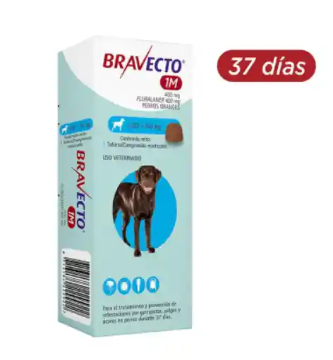 Bravecto 1m Antiparasitario Perros De 20 A 40 Kg Tableta 400 Mg