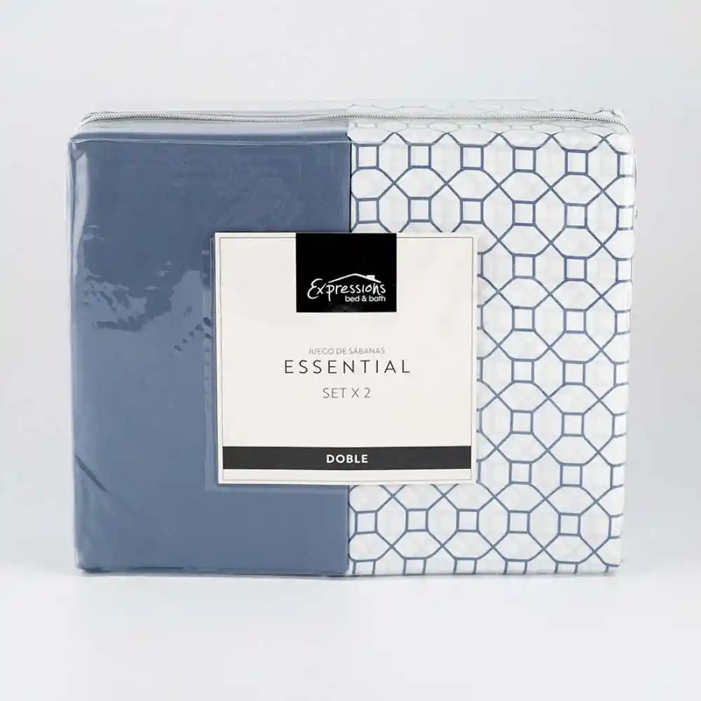 Juego Sabanas Doble Expressions Setx2 Und Basic Azul 100% Poliester