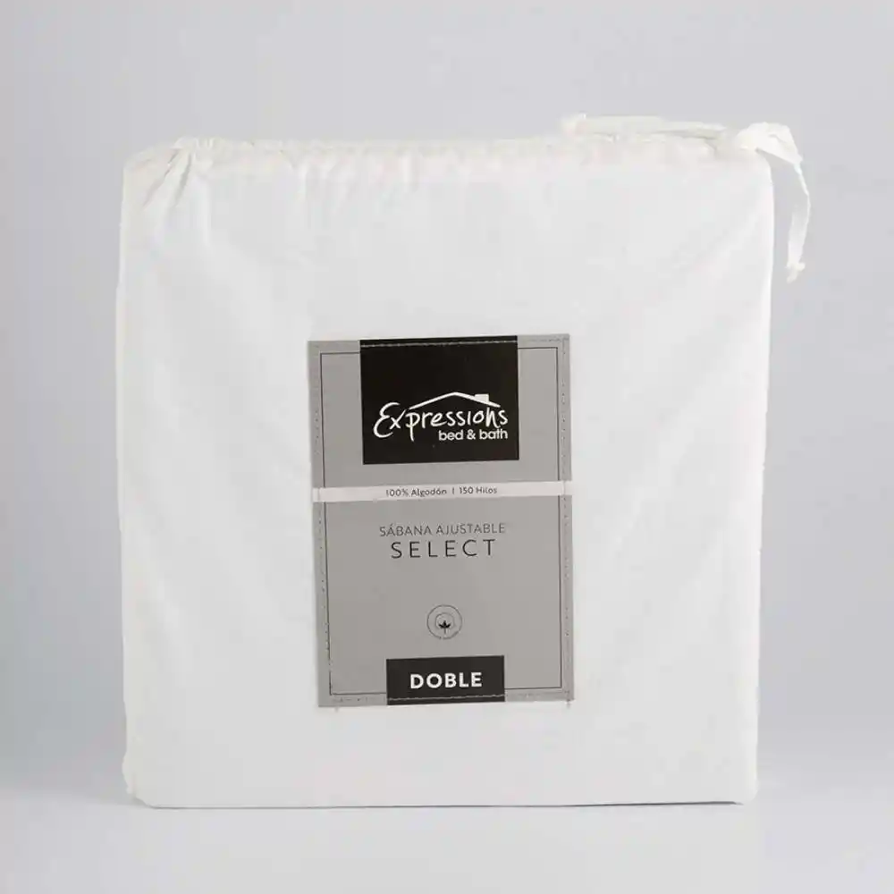 Sabana Doble Ajustable Expressions 150h Blanco 100% Algodon