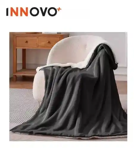 Cobija Cubre Cama Doble Faz Manta Ovejera Terciopelo 180x240 Cm Negro Innovo Home