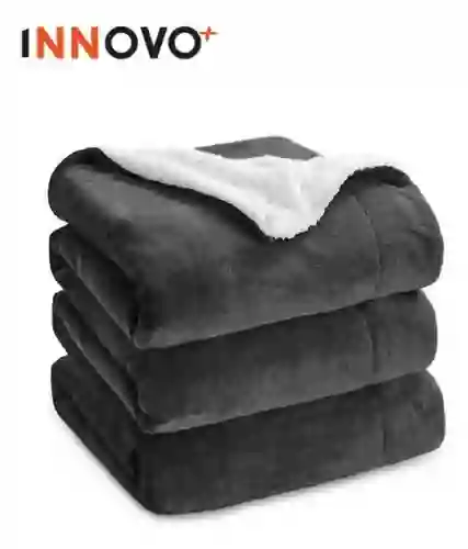 Cobija Cubre Cama Doble Faz Manta Ovejera Terciopelo 180x240 Cm Negro Innovo Home