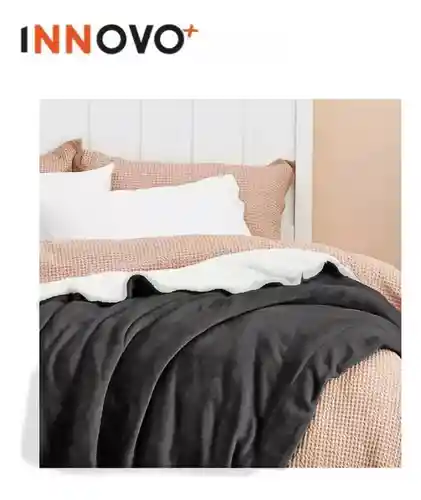 Cobija Cubre Cama Doble Faz Manta Ovejera Terciopelo 180x240 Cm Negro Innovo Home