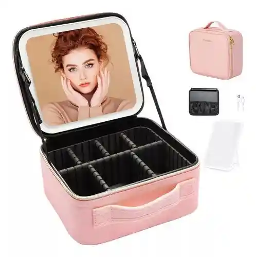 Cosmetiquero Joyero Grande Con Espejo Luz Led Portatil Recargable