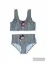 Bikini Sin Costuras De Talle Alto A Rayas Top Con Almohadillas, Panty Sin Forro