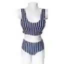 Bikini Sin Costuras De Talle Alto A Rayas Top Con Almohadillas, Panty Sin Forro