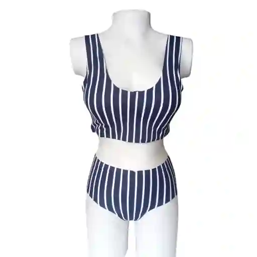 Bikini Sin Costuras De Talle Alto A Rayas Top Con Almohadillas, Panty Sin Forro