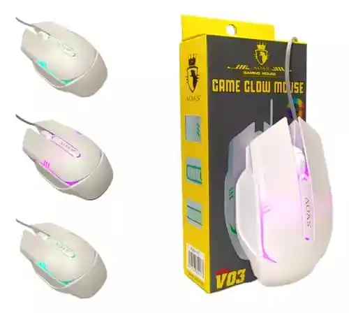 Mouse Aoas Gamer Ergonomico Alambrico Rgb Modelo V03 Color Blanco