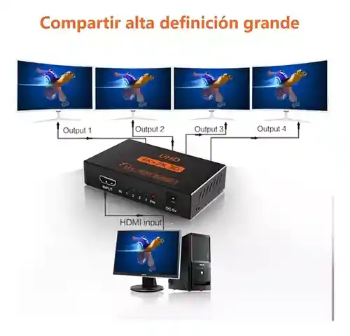 Splitter Hdmi 1 X 4 (1 Entrada 4 Pantallas) Ultra Hd