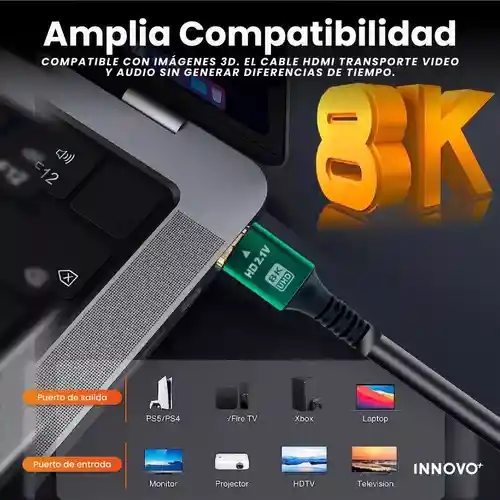 Cable Hdmi 8k 4k Alta Velocidad 48gbps 5 Metros Innovo