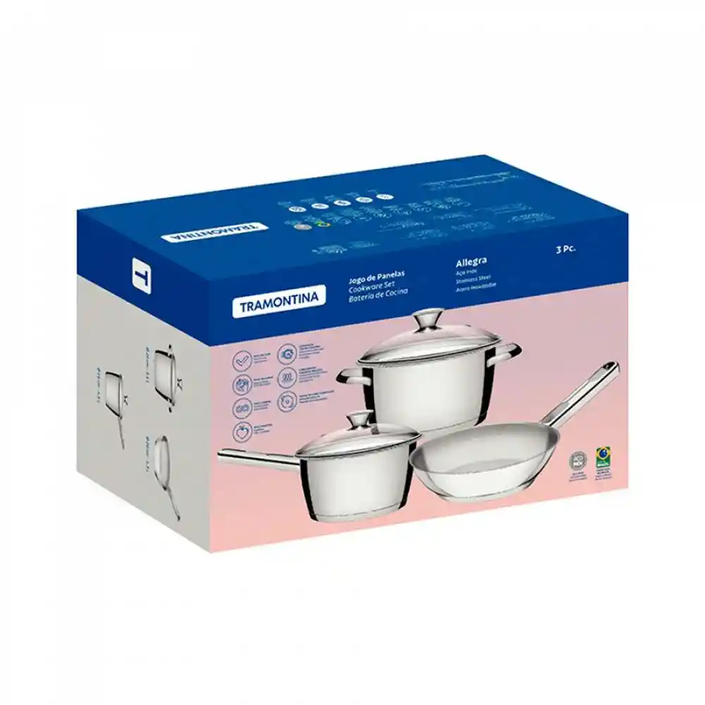 Bateria Tramontina Gris Plata 5 Pz Acero Inoxidable