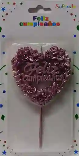 Vela Corazon Feliz Cumpleaños Rosa