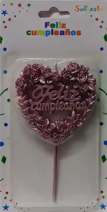 Vela Corazon Feliz Cumpleaños Rosa