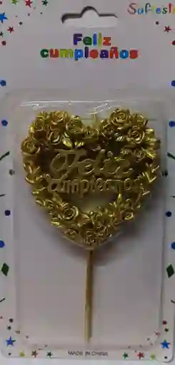 Vela Corazon Feliz Cumpleaños Dorada