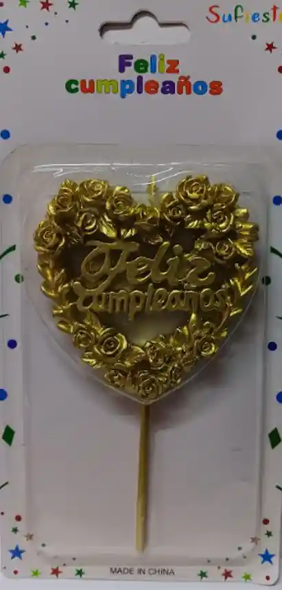 Vela Corazon Feliz Cumpleaños Dorada