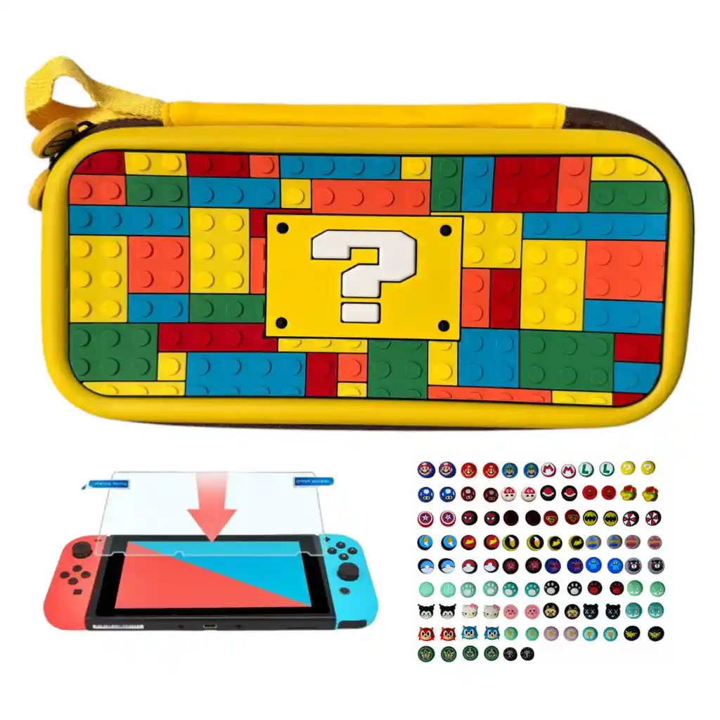 Estuche Edicion Signo ?+ Vidrio + 2 Grips Para Nintendo Switch