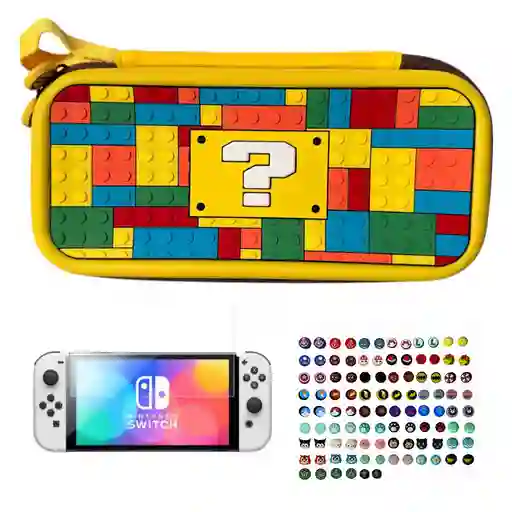 Estuche Edicion Signo ? + Vidrio + 2 Grips Para Nintendo Switch Oled