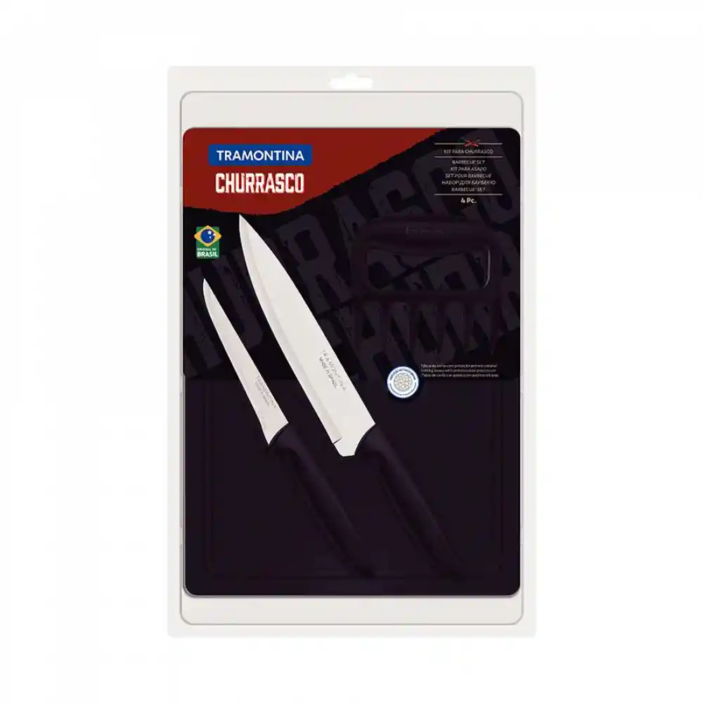 Tabla Y Cuchillos Tramontina Negro Plata 4 Pz Acero