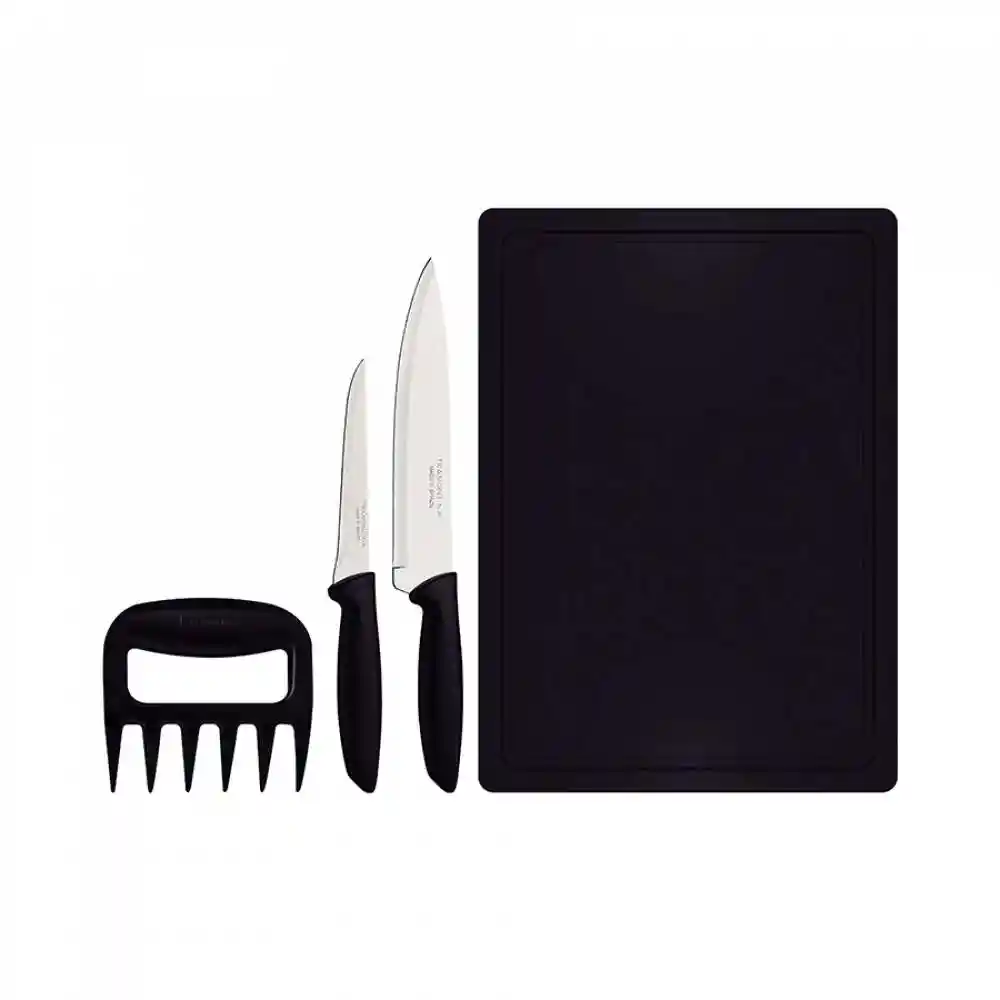 Tabla Y Cuchillos Tramontina Negro Plata 4 Pz Acero