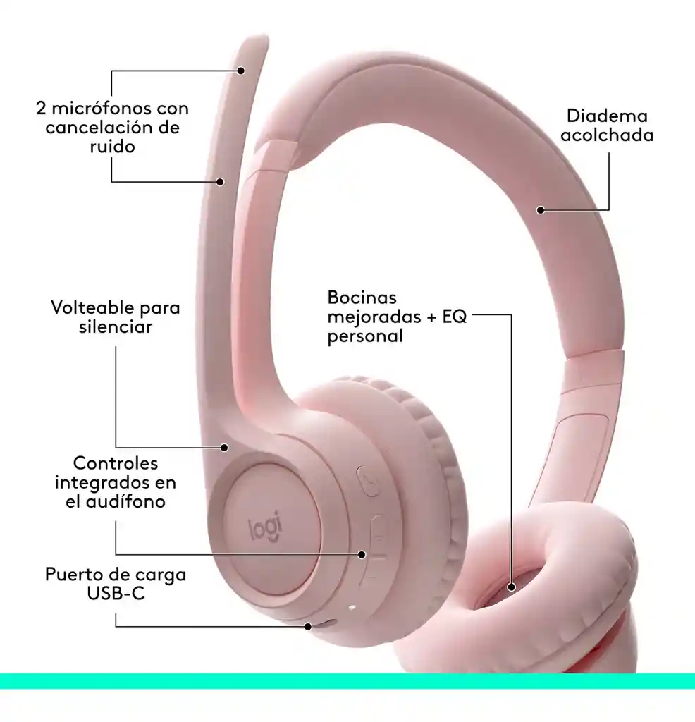 Logitech Zone 300, Diadema Bt Inalámbrica, 2 Micrófonos, Pnk Agregar A Favoritos