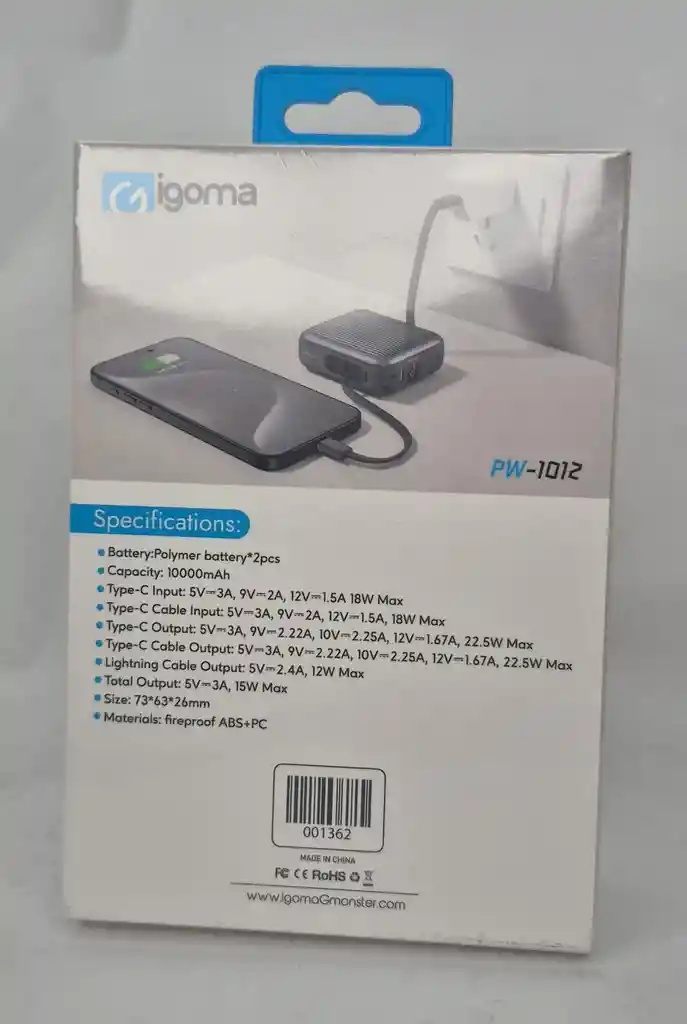 Power Bank 10000mah Pw-1012 Igoma
