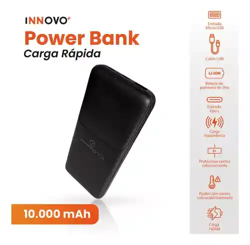 Power Bank Carga Inalámbrica Y Cable 10.000mah Carga Rápida Innovo