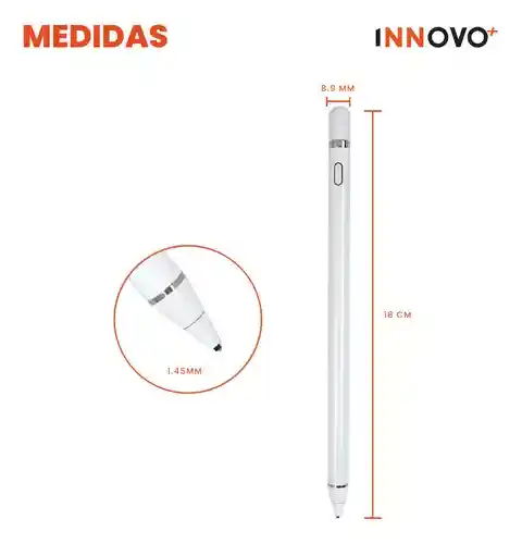 Lápiz Óptico Stylus Pencil Recargable Para Tablet Celulares Hasta 15 Hr Blanco Innovo