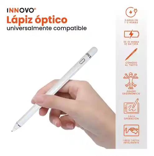 Lápiz Óptico Stylus Pencil Recargable Para Tablet Celulares Hasta 15 Hr Blanco Innovo