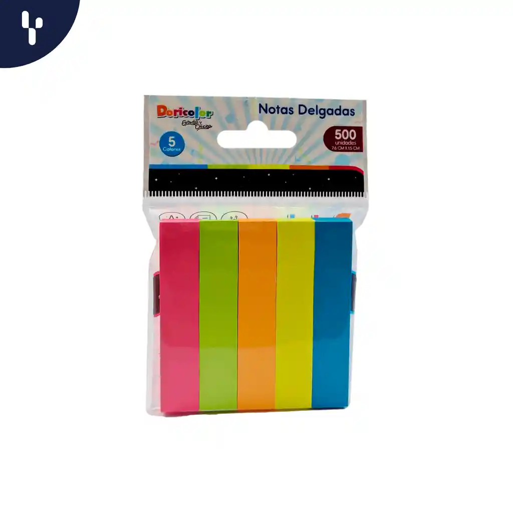 Taco Notas Delgadas Doricolor X500 Unidades 7.6cmx1.5cm X5 Colores