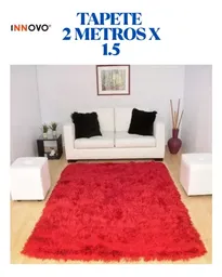Tapete Antideslizante Peluda 1.5 X 2 Metros Decorativo Rojo