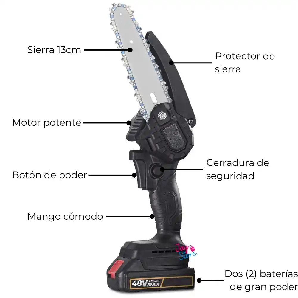 Motosierra Eléctrica Dos Baterías Recargables Sierra Cadena