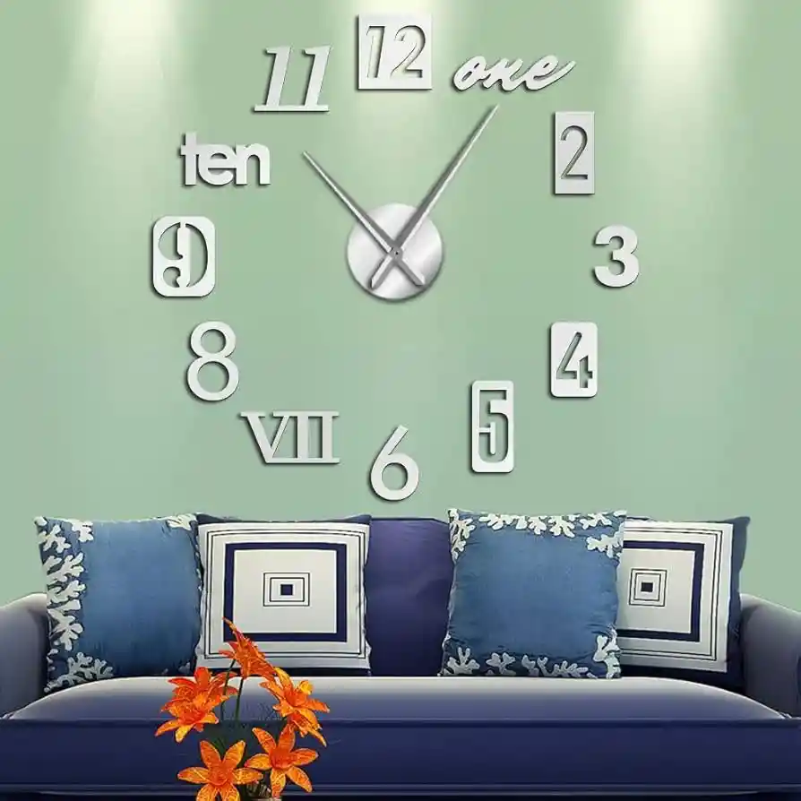 Reloj De Pared 90x90 Cm Con Números Y Letras 3d Silencioso