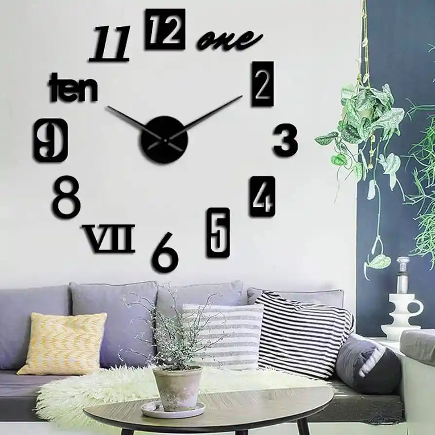 Reloj De Pared 90x90 Cm Con Números Y Letras 3d Silencioso