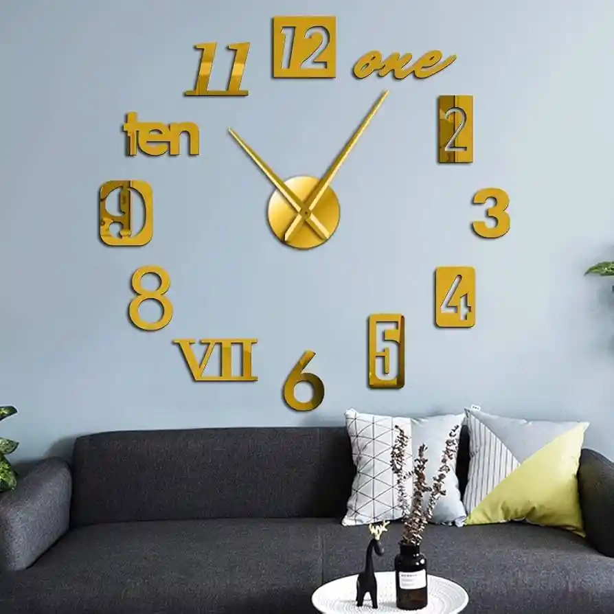 Reloj De Pared 90x90 Cm Con Números Y Letras 3d Silencioso