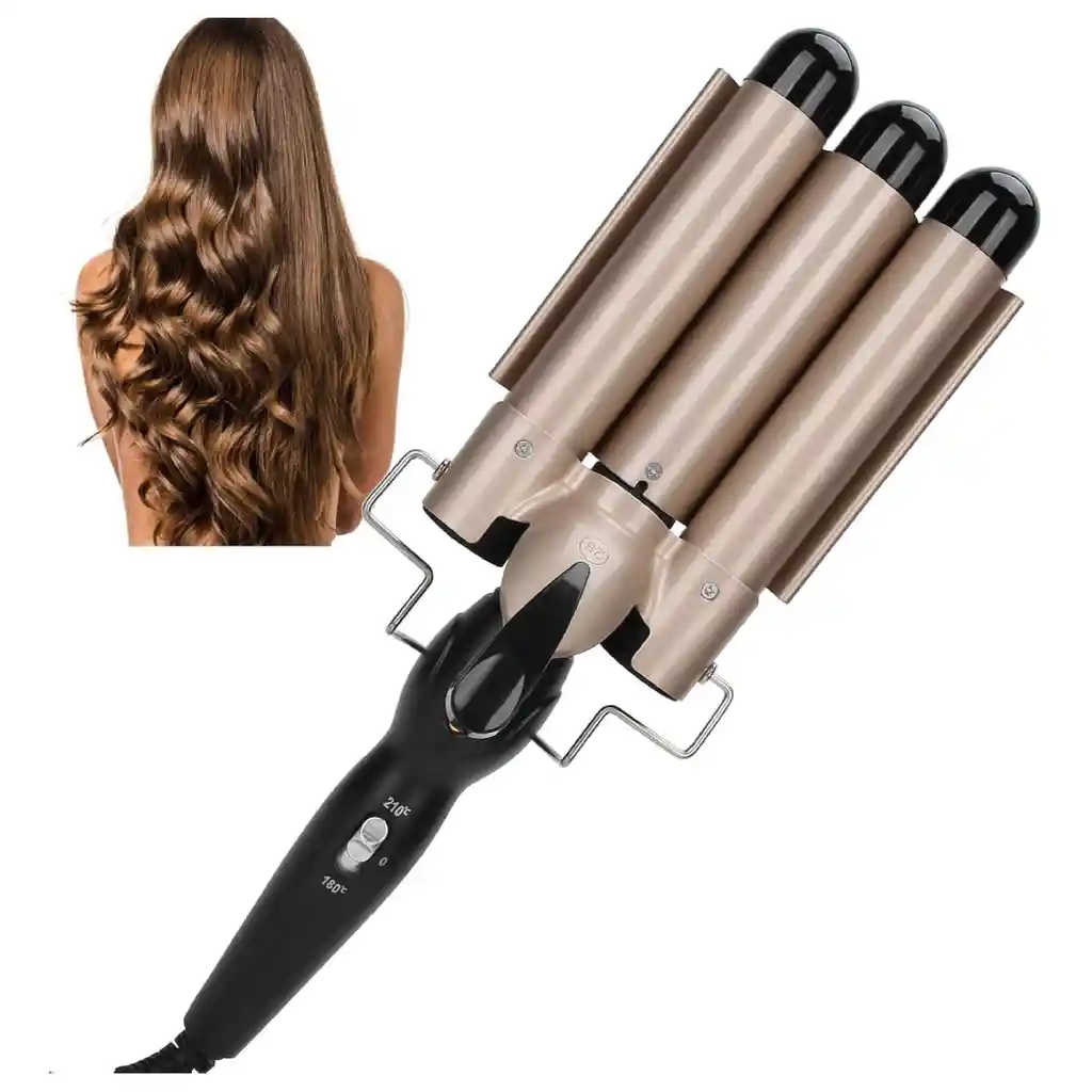 Rizadora Sirena Dorada Triple Barril Ondulador De Pelo