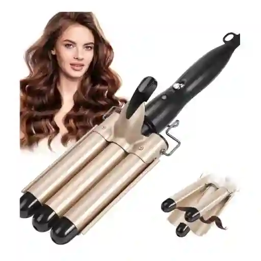 Rizadora Sirena Dorada Triple Barril Ondulador De Pelo