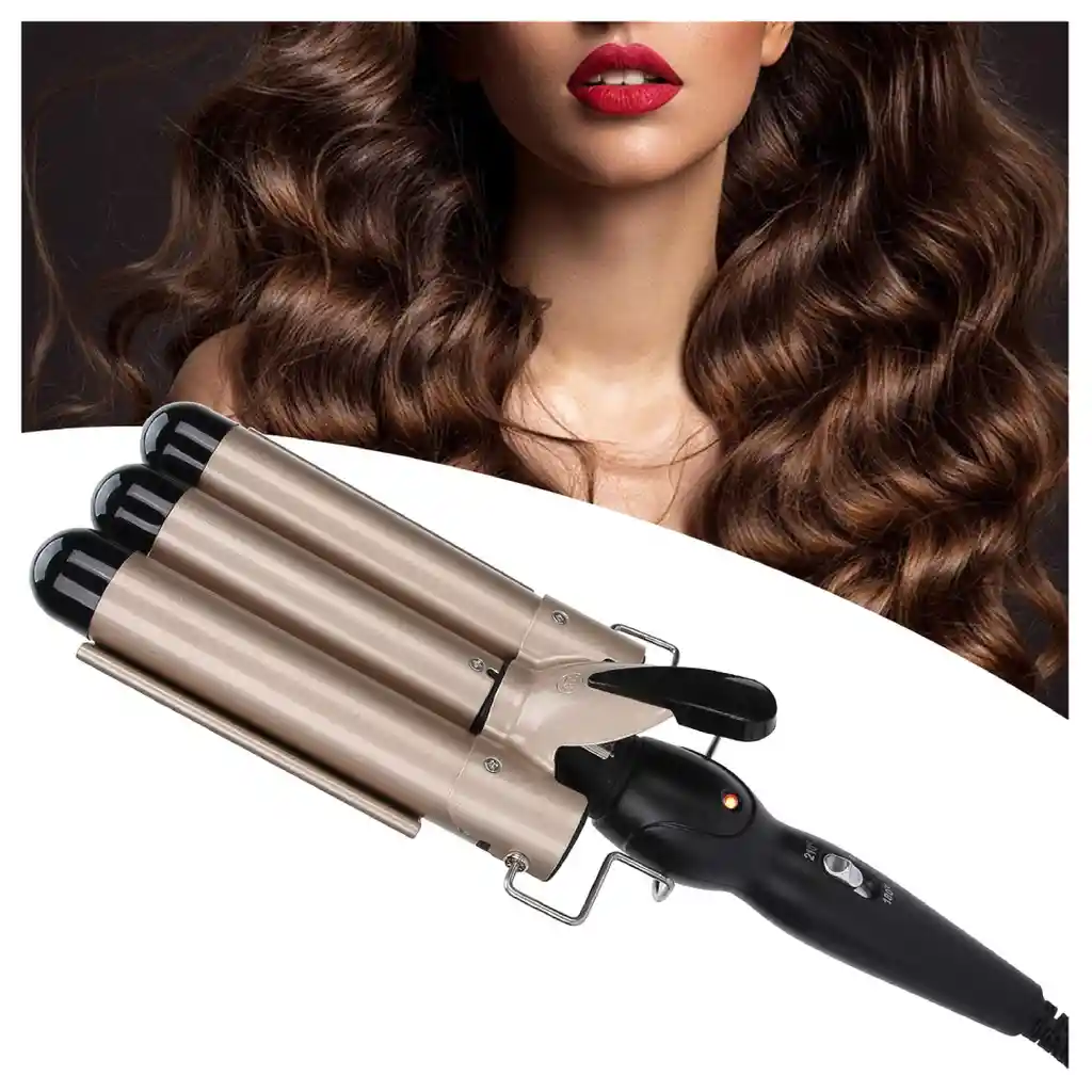Rizadora Sirena Dorada Triple Barril Ondulador De Pelo