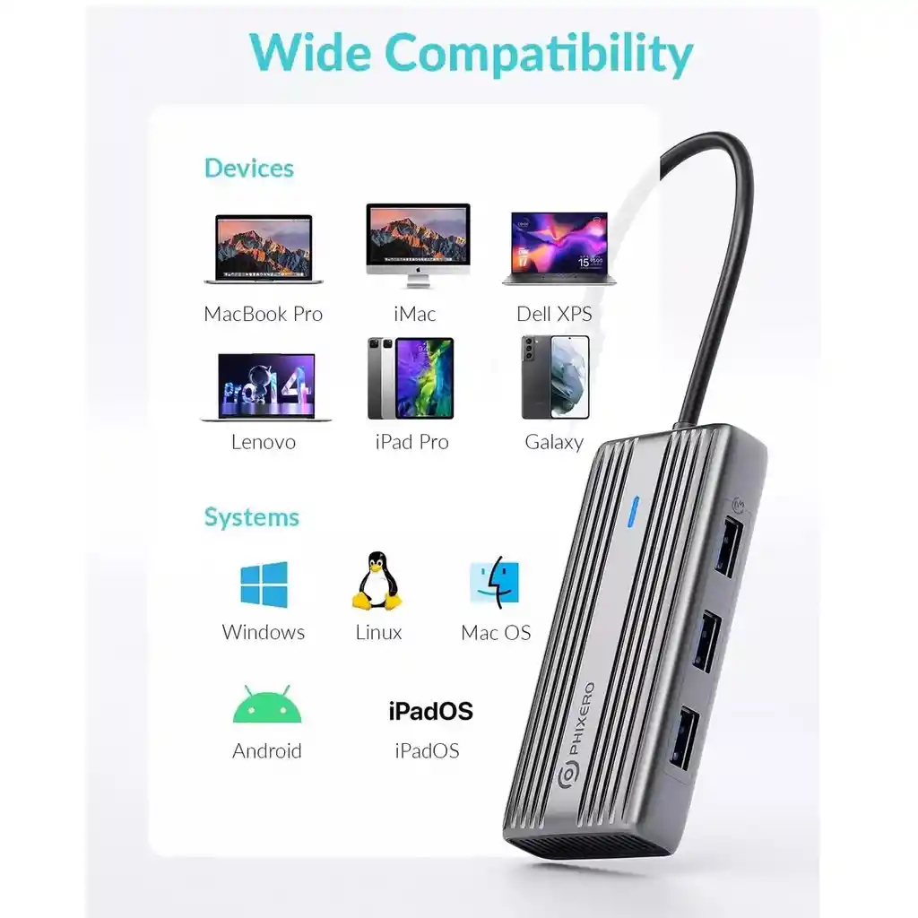 Hub Multipuerto Usb C 6 En 1 X3 Usb / C 3.0 Hdmi 4k Usb C Pd