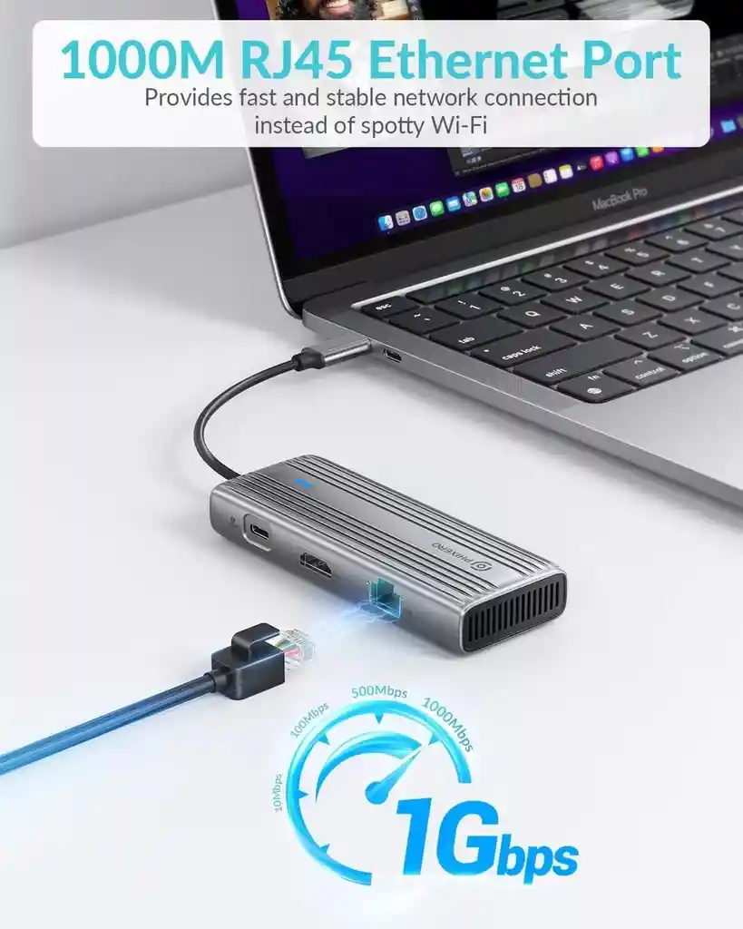 Hub Multipuerto Usb Tipo C 8 En 1 / 3 Usb Hdmi Lector Sd Lan