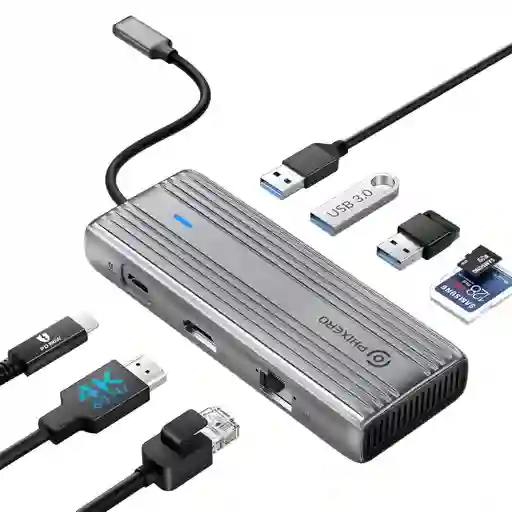 Hub Multipuerto Usb Tipo C 8 En 1 / 3 Usb Hdmi Lector Sd Lan