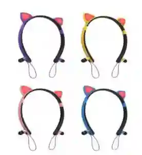 Audífonos Diadema Bluetooth Zw-29 Orejas Gato Led Magnéticos Color Amarillo / Azul / Rosa / Morado