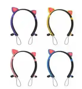 Audífonos Diadema Bluetooth Zw-29 Orejas Gato Led Magnéticos Color Amarillo / Azul / Rosa / Morado