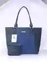 Bolso De Hombro Shopping Y Monedero Mila Azul